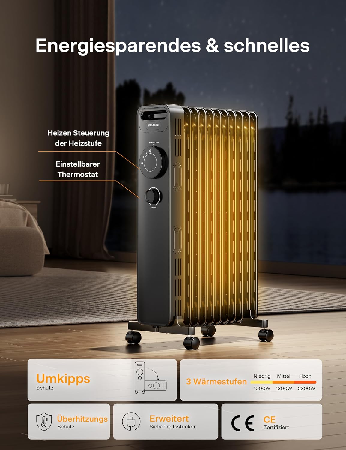Detalle 2 de PELONIS Ölradiator 2300W J‑Lamellen 🏠