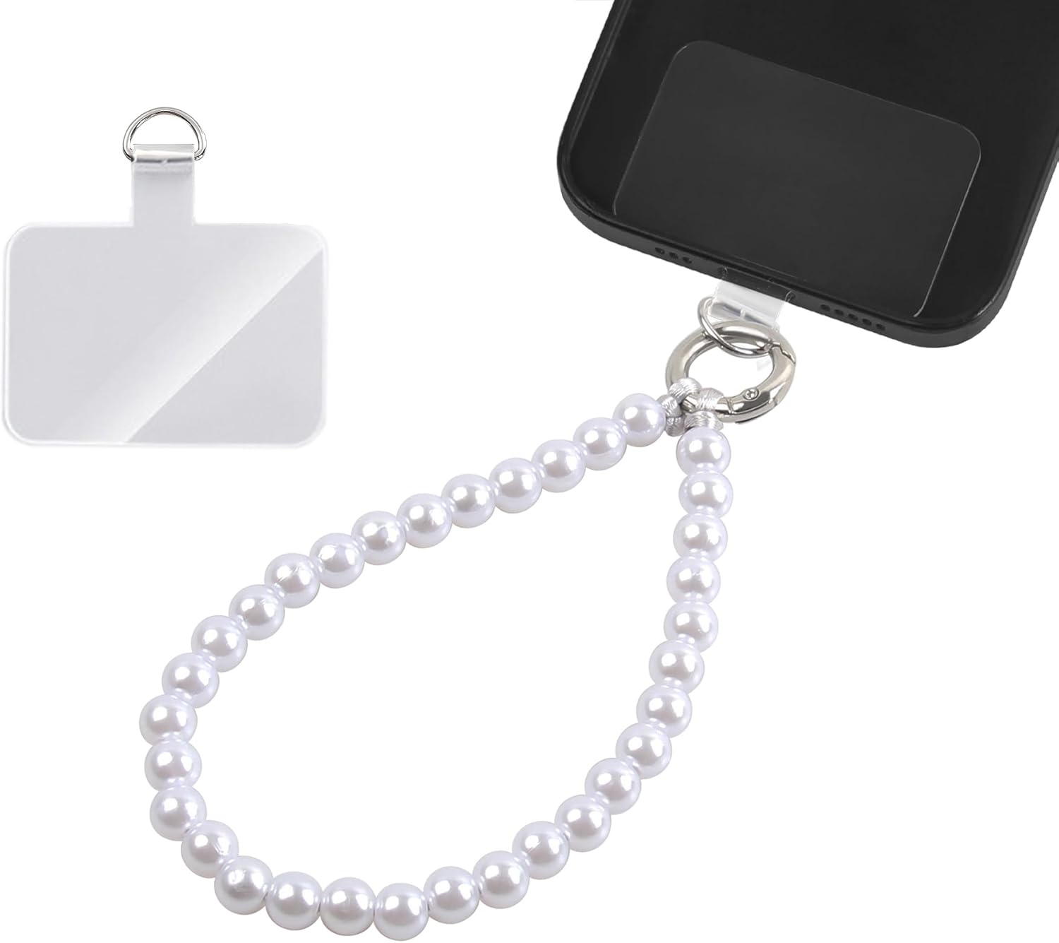 Detalle de Collier pour portable avec perles nacrées court – Dragonne universelle et dragonne-câble 24 cm
