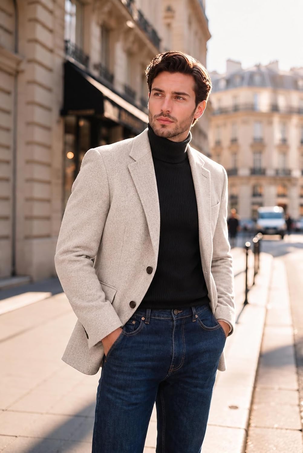 Detalle 2 de COOFANDY Men's Ribbed Slim-Fit Turtleneck Sweater, Stretch Knit