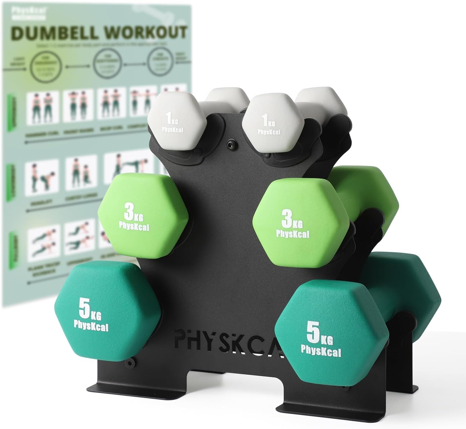 Thumbnail 6 de PhysKcal Kurzhantel-Set (18 kg) mit Aufbewahrungsständer für Heimtraining