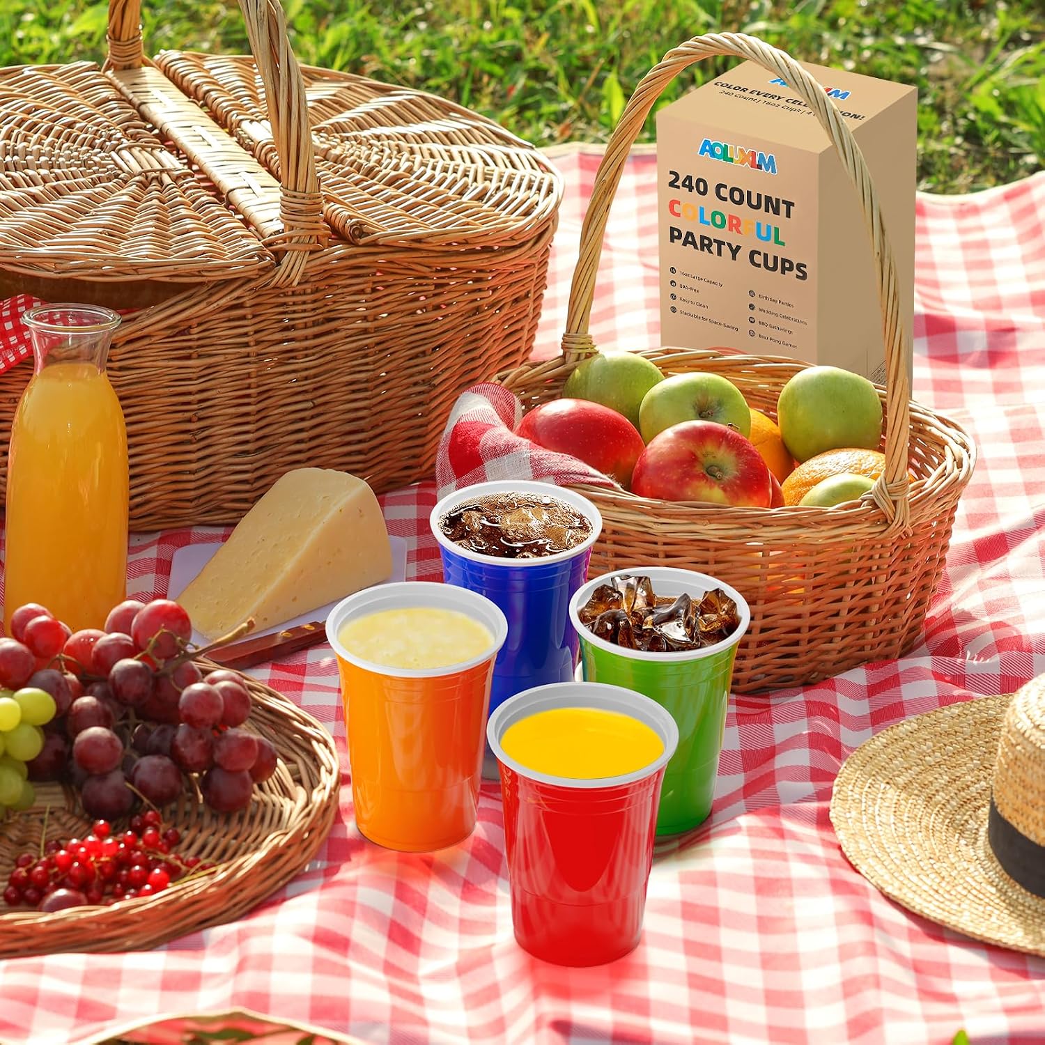 Detalle 2 de AOLUXLM 240 Partybecher Set – 473 ml, spülmaschinenfest, Mehrweg in 4 Farben inkl. 20 Bälle