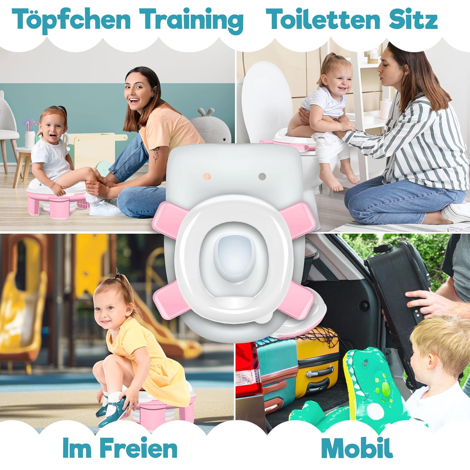 Detalle de KIDIZ® Toilettensitz Kinder Töpfchen: 3-in-1 Lernhilfe für unterwegs mit Abfallsack-Option