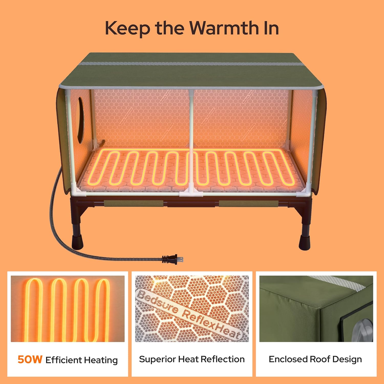 Thumbnail 1 de Bedsure Comfy Pet ReflexHeat™ Heated Outdoor Cat House, 50W Pad, Escape Door