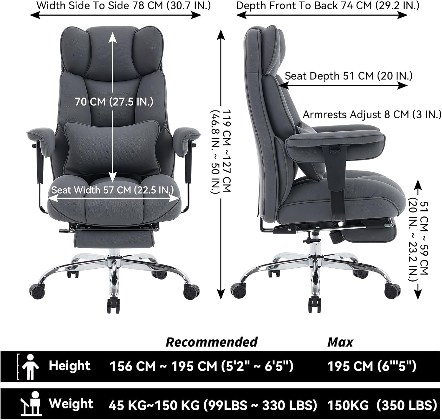 Thumbnail 2 de Efomao 3084f Big & Tall Office Chair, Beige Mesh with Footrest