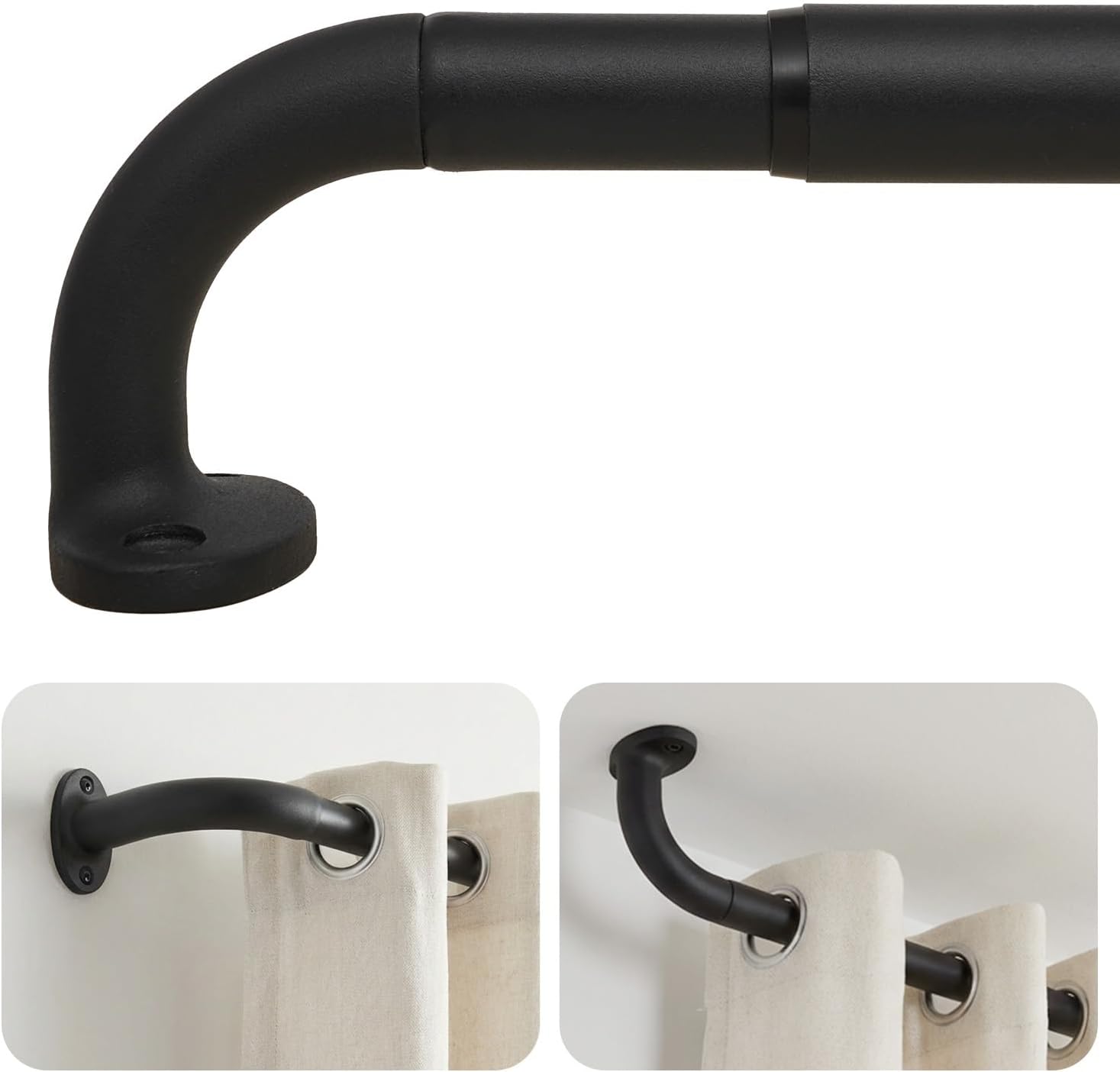 Detalle de ASULUPHY Wangqu Blackout Curtain Rod, 32–90 in, 1-Inch Wraparound Metal