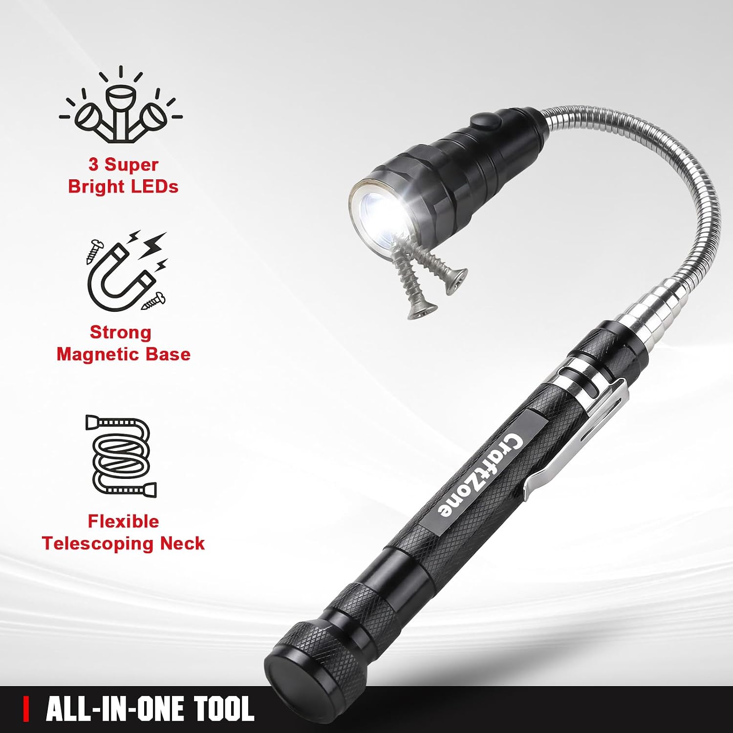 Thumbnail 2 de CRAFTZONE Magnetic Pickup Tool with 3 LED Lights