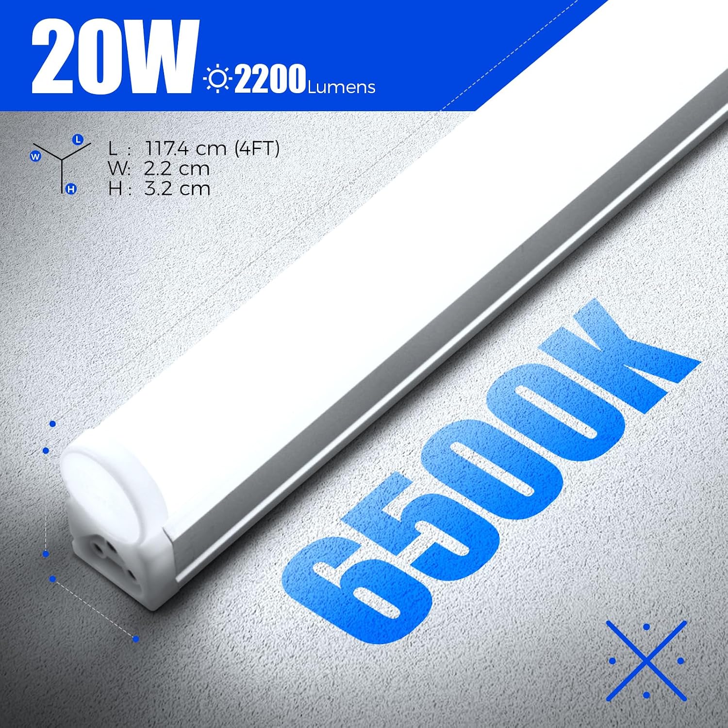 Thumbnail 6 de Barrina 4ft LED Batten Light T5 Tubes (8-Pack) – 20W, 2200lm, 6500K, linkable garage lighting