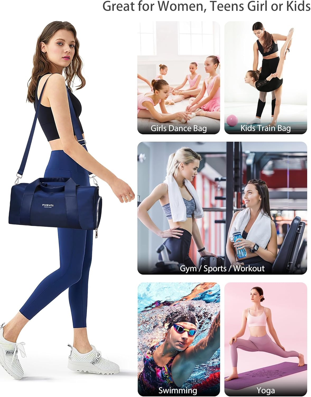 Thumbnail 6 de PHSYNI Small Gym Bag for Girls & Women – 16-Inch Duffle with Shoe Compartment