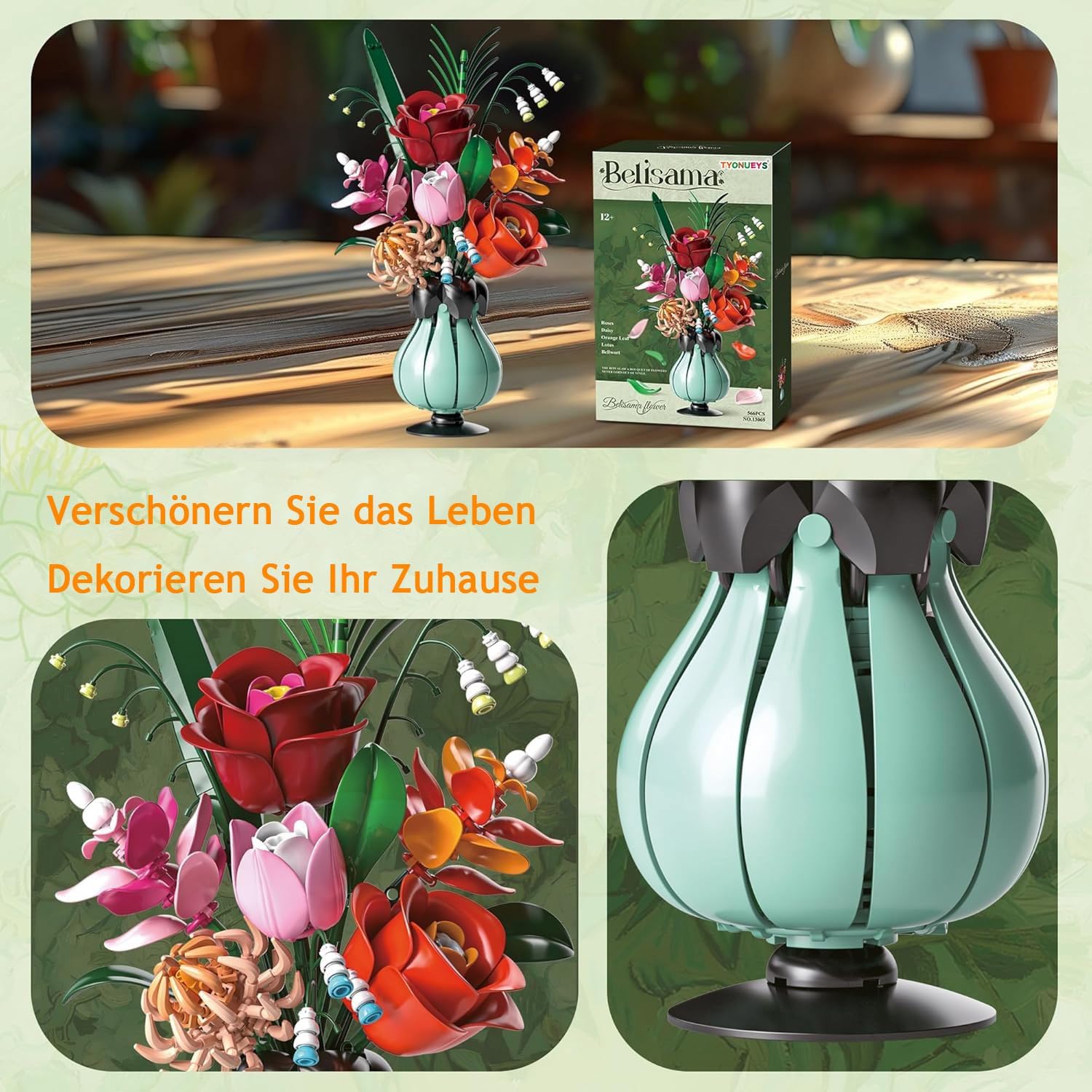 Thumbnail 3 de TYONUEYS 566 Teile Blumen Bauspielzeugset