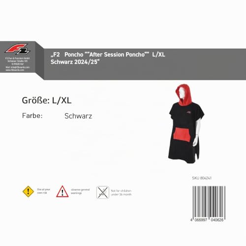 Thumbnail 5 de F2 Surf- und Badeponcho aus Frottee, L/XL, 100 % Baumwolle, Schwarz