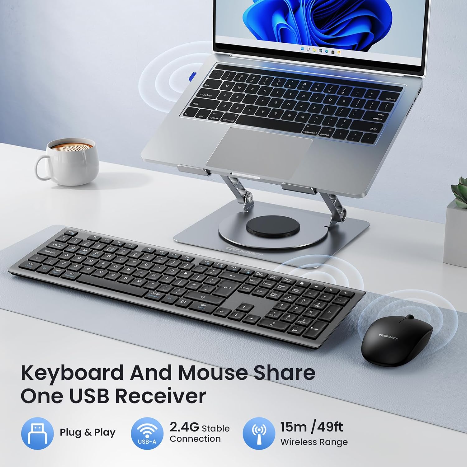 Thumbnail 1 de TECKNET Wireless Keyboard and Mouse Combo (2.4G, rechargeable) with UK QWERTY full-size keyboard and silent click mouse
