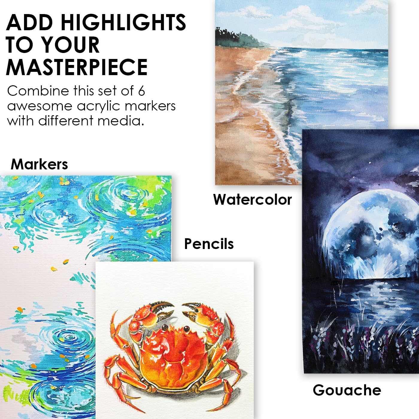 Thumbnail 5 de Grabie Paint Markers, Double Tipped Waterbased Markers – 6 White (0.7 mm) for Acrylic Drawing