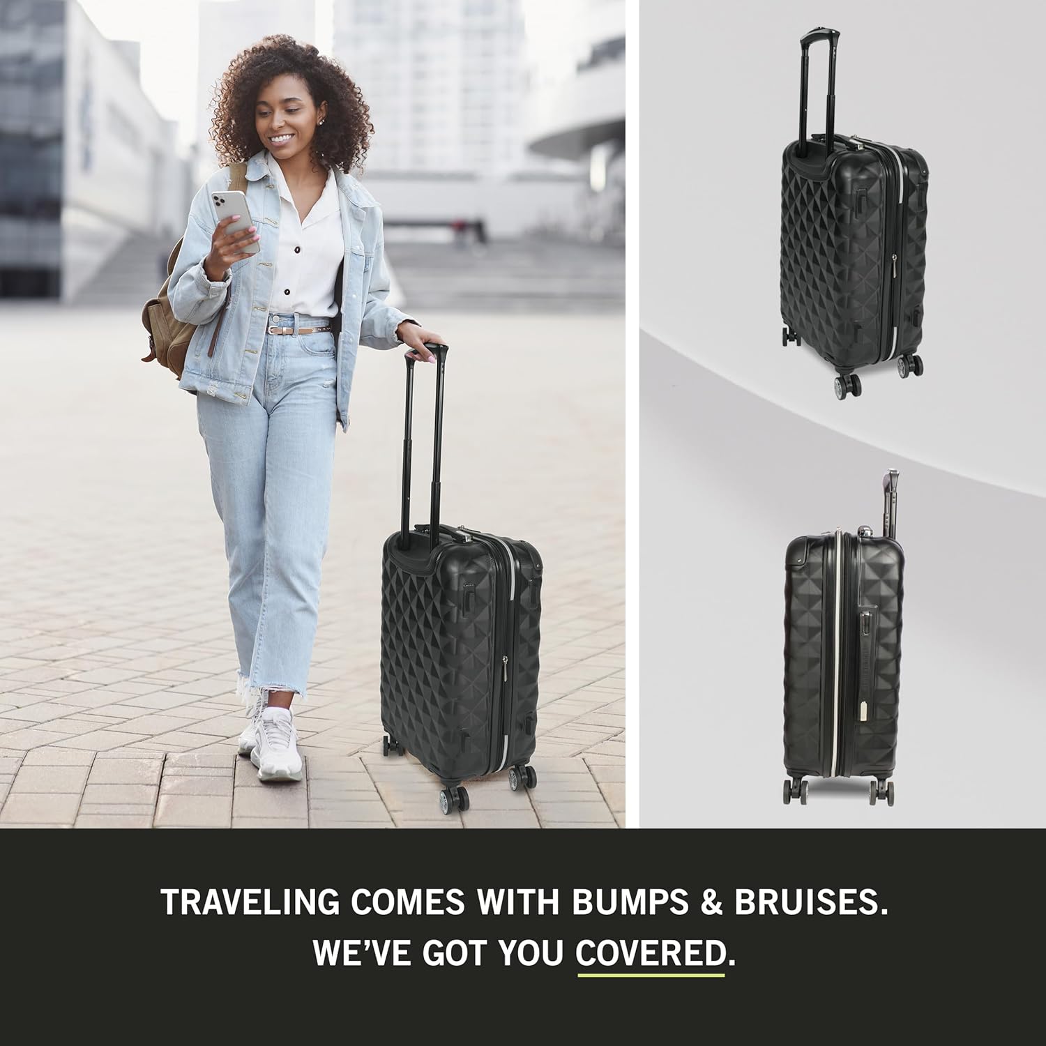 Thumbnail 1 de Kenneth Cole REACTION Diamond Tower Collection Lightweight Hardside Expandable 8-Wheel Spinner Luggage (24-Inch), Black