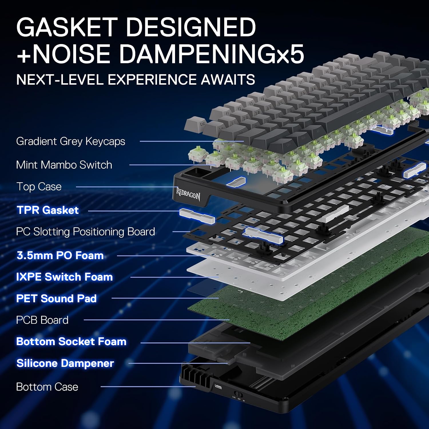 Thumbnail 3 de Redragon K673 PRO Wireless 81-Key RGB Gasket Gaming Keyboard with Control Knob