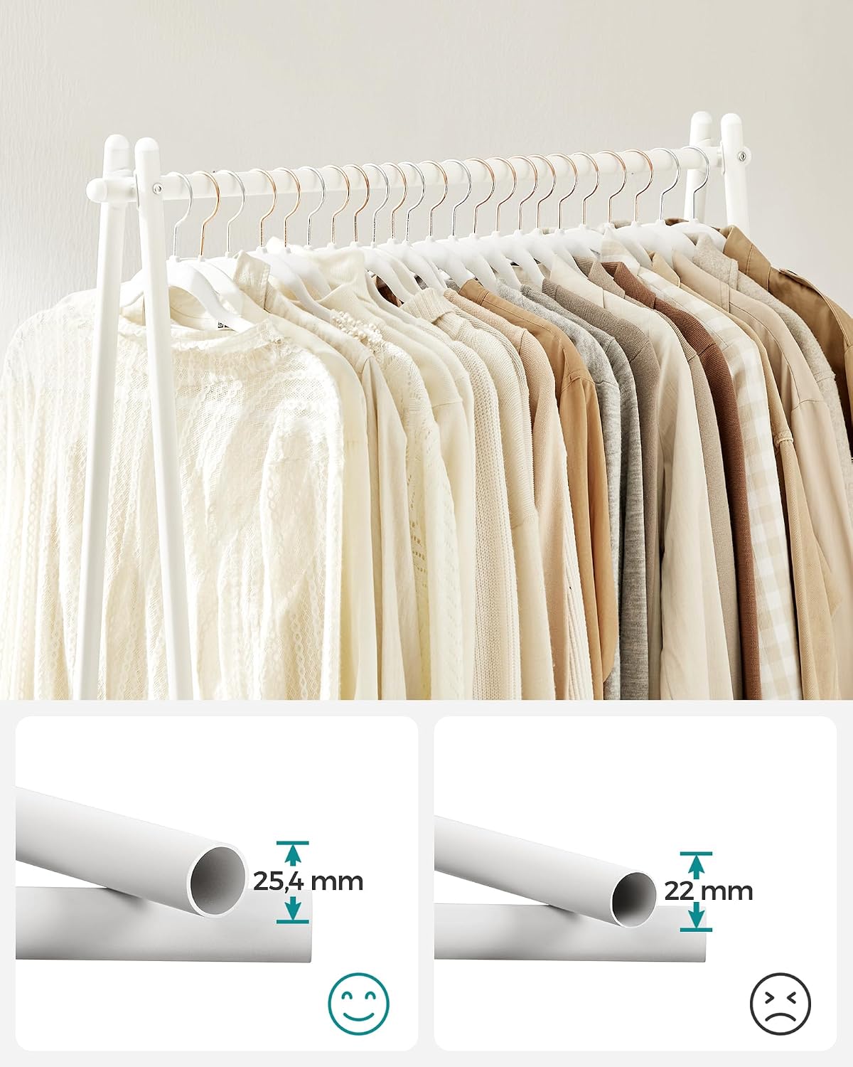 Detalle 2 de SONGMICS 777HSR023W01 kledingrek met schoenenplank, mat wit