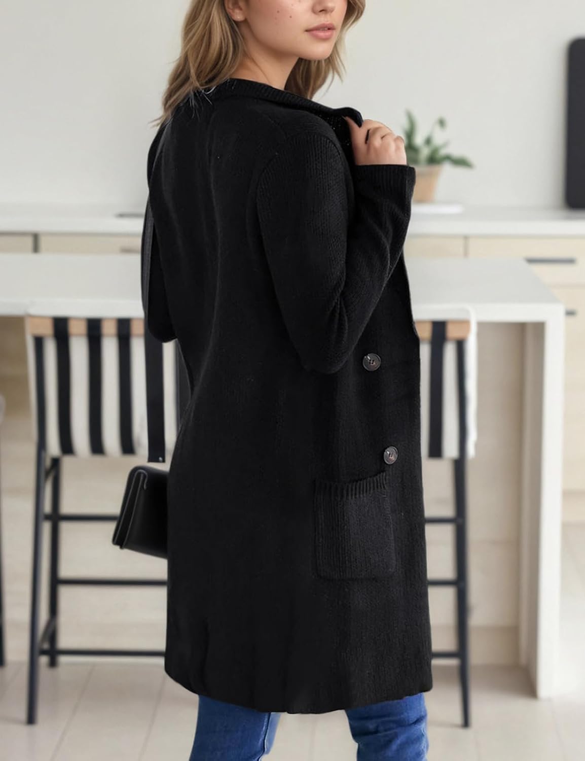 Detalle 2 de VIMPUNEC Open Front Long Cardigan with Pockets