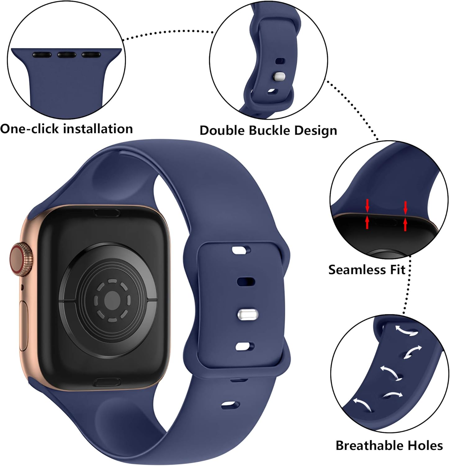 Thumbnail 5 de Epova dark blue silicone Apple Watch replacement strap (44mm/42mm/45mm/46mm/49mm, Large)