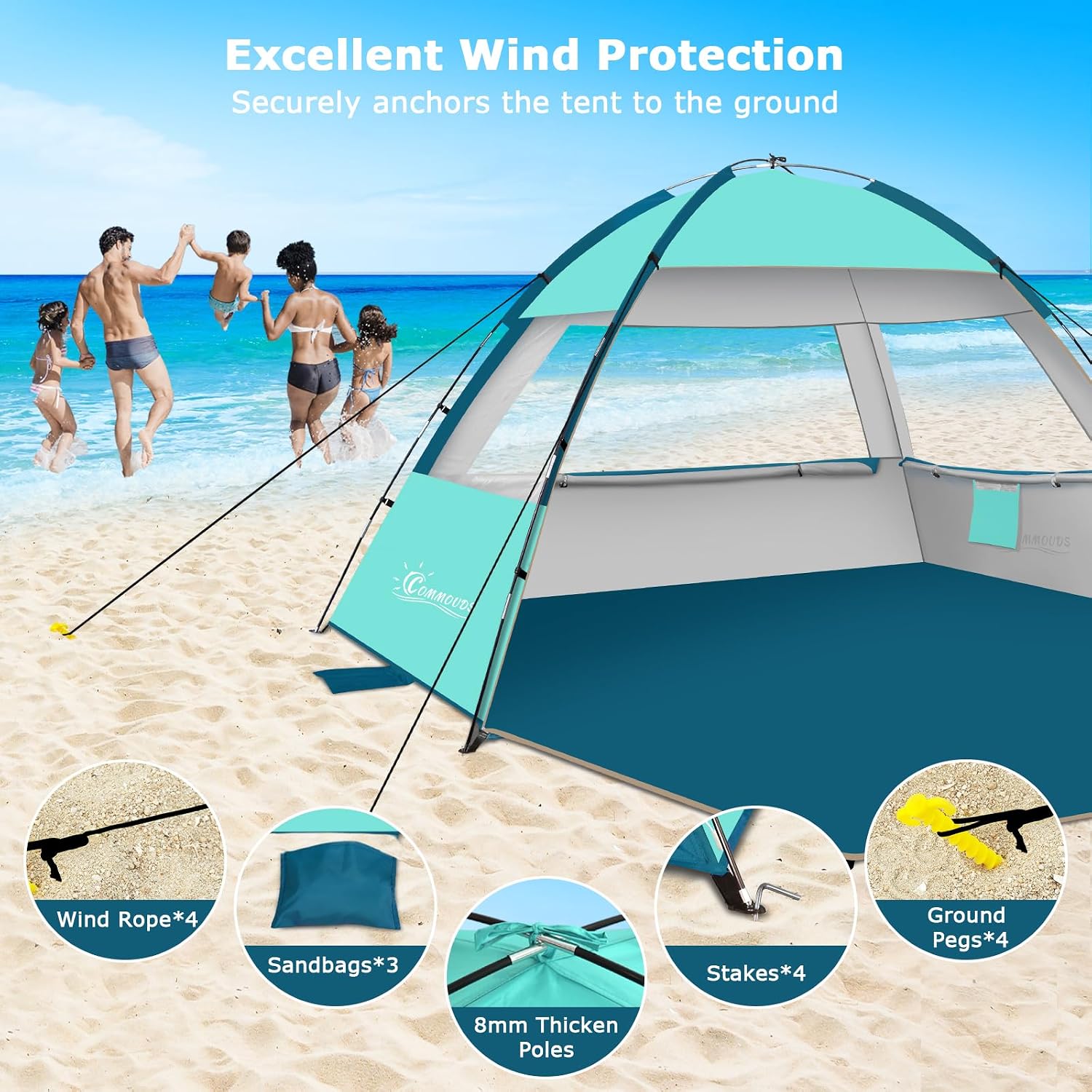Detalle de COMMOUDS Beach Tent Sun Shelter for 3/4/6/8 Person