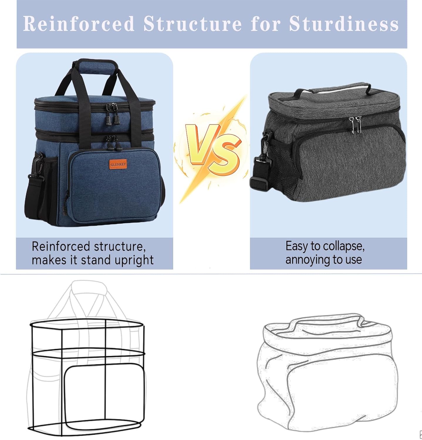 Detalle 2 de GLENKEY CB01 Expandable Insulated Lunch Bag, 16 L Double-Deck Oxford Cooler
