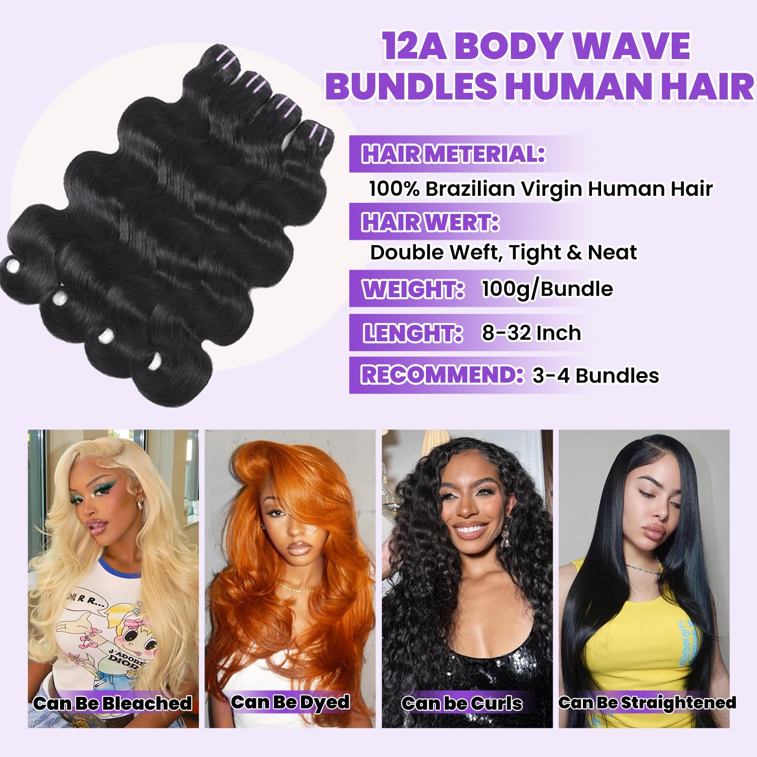 Detalle 2 de EPAKUL Body Wave Hair Bundles 18 Inch