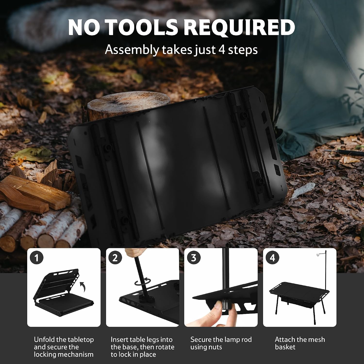 Detalle 2 de Naturehike 6977465868688 vikbart campingbord med svart plastskiva och metallram