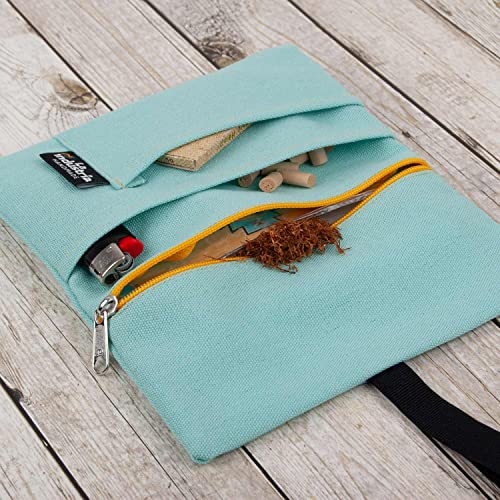 Detalle 2 de Blague à tabac à rouler hydrofuge – Pochette La Industrie Handmade 30/50 g avec compartiments (Aqua)