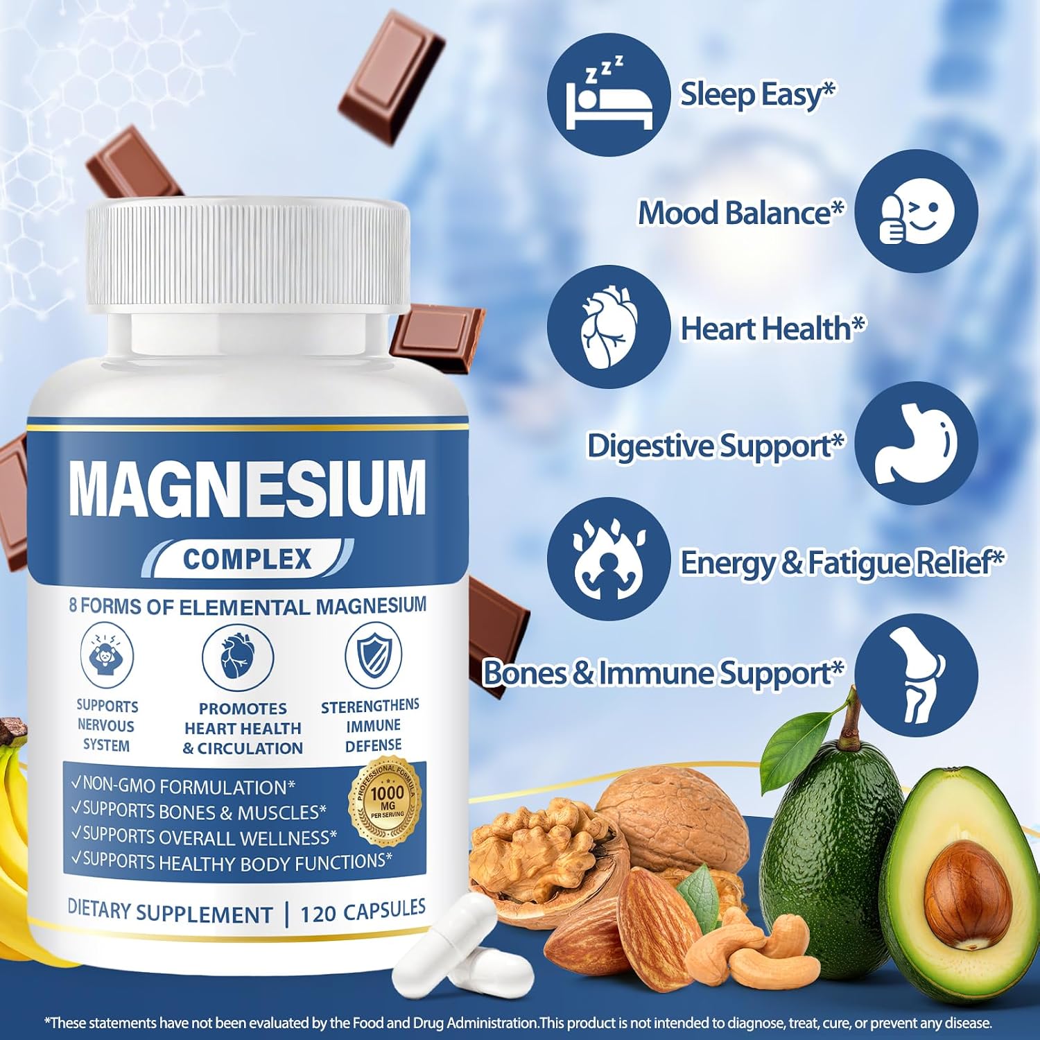 Detalle de BOSNETHUINH Magnesium Complex 001 8-in-1 Magnesium Capsules, 120 Count