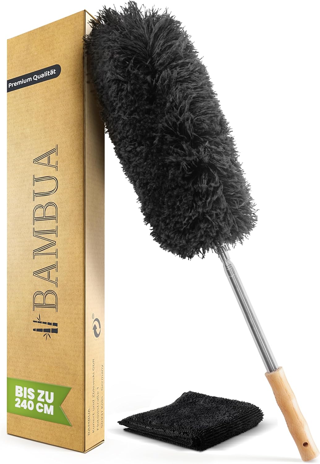 BAMBUA Staubwedel Teleskop (240 cm) – Effektive Staub- &amp, Spinnenwebenentfernung mit Mikrofaser
