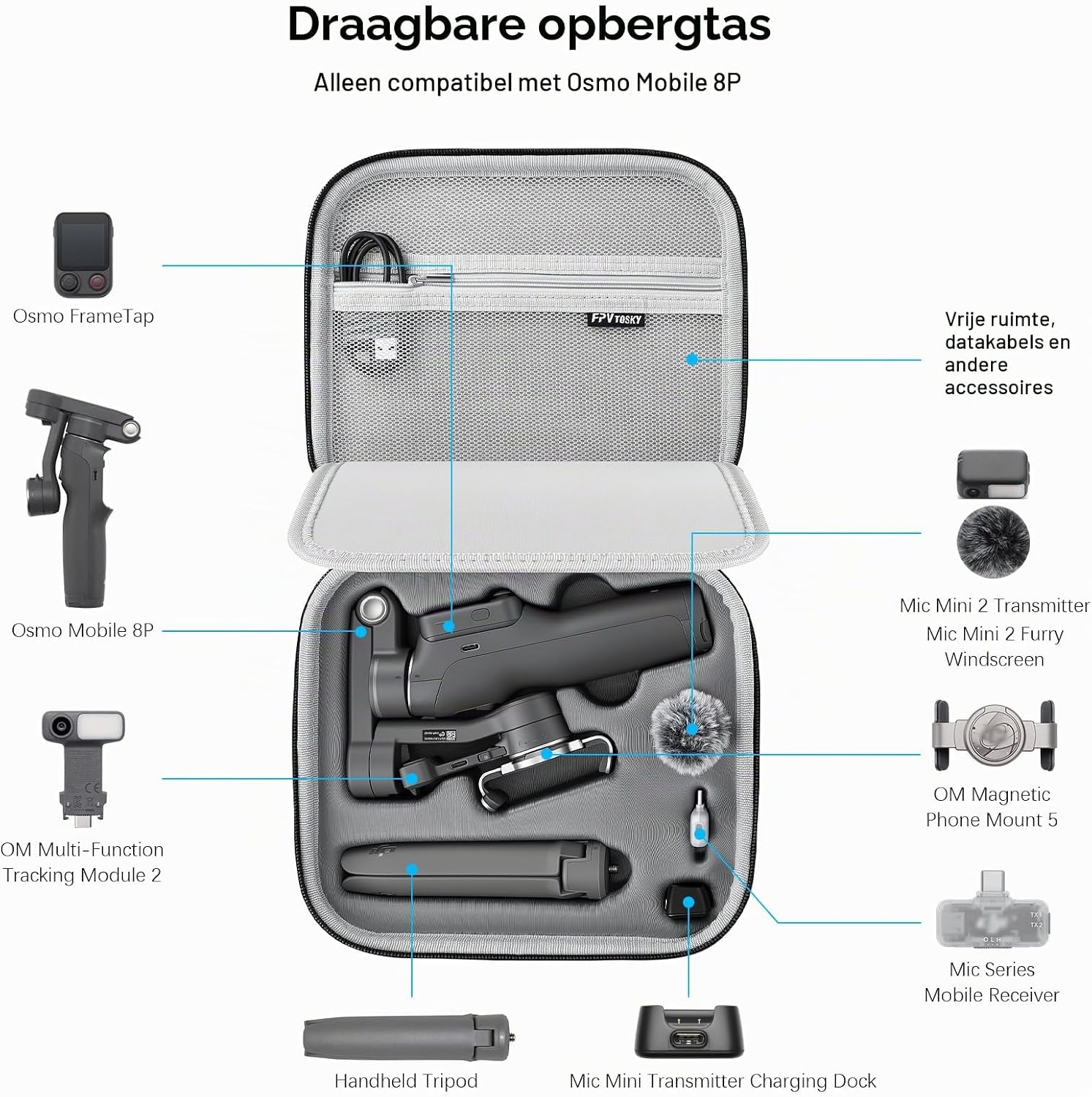 Detalle 2 de FPVtosky FP-OM8P-TZYKB-S01 hardcase voor DJI Osmo Mobile 8P Creator Combo