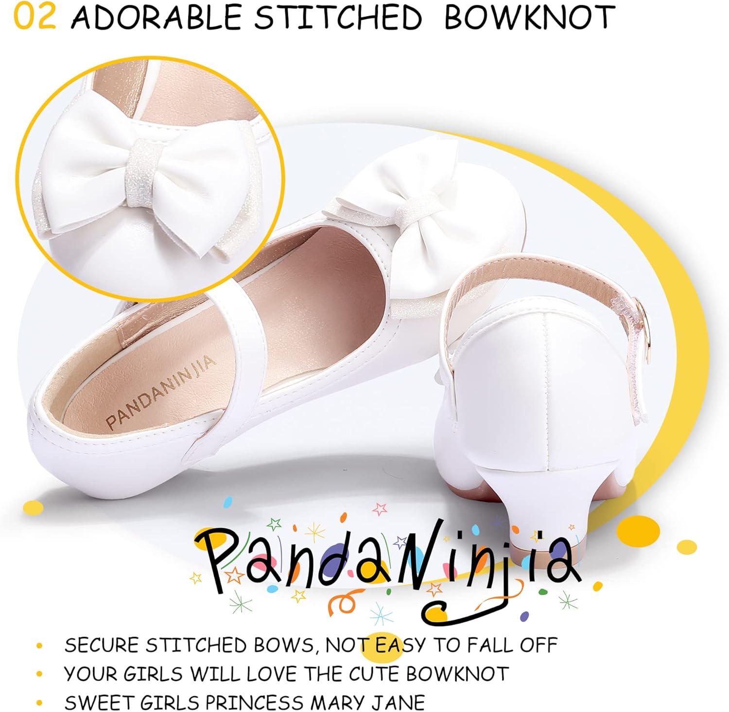 Thumbnail 3 de PANDANINJIA Girls Jada Dress Mary Jane Pumps with Bow - Low Heels for Toddler & Little Kids