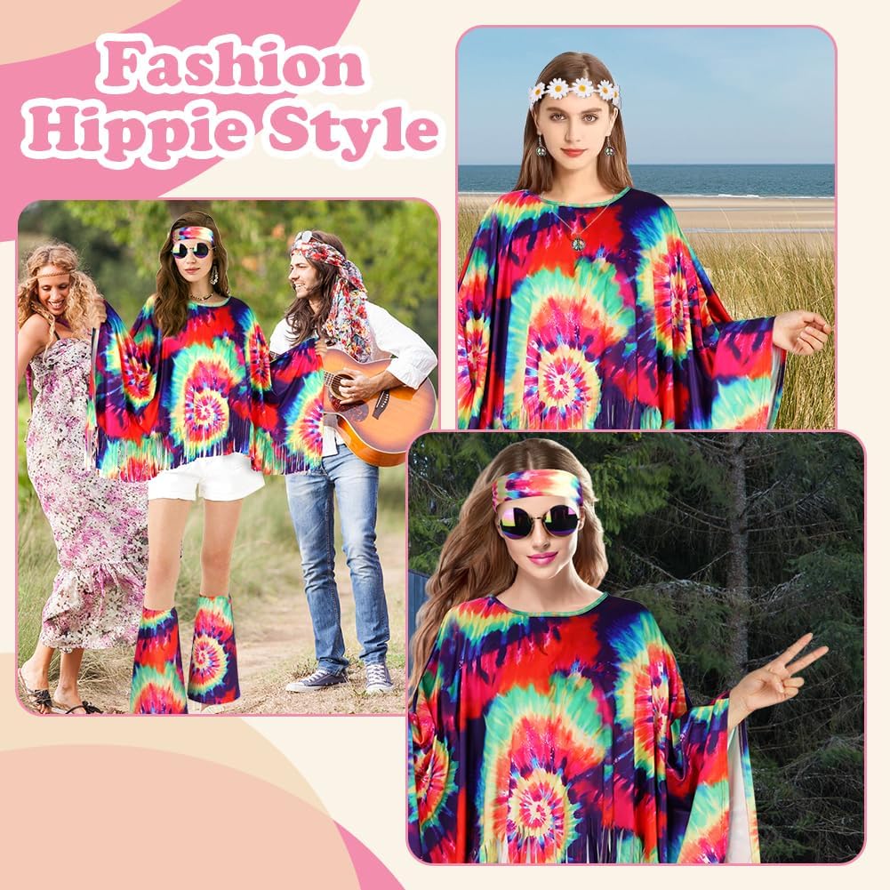 Thumbnail 6 de AOOWU Hippie Kostüm Damen Set – 9-teiliges Retro-Outfit der 60er/70er Jahre