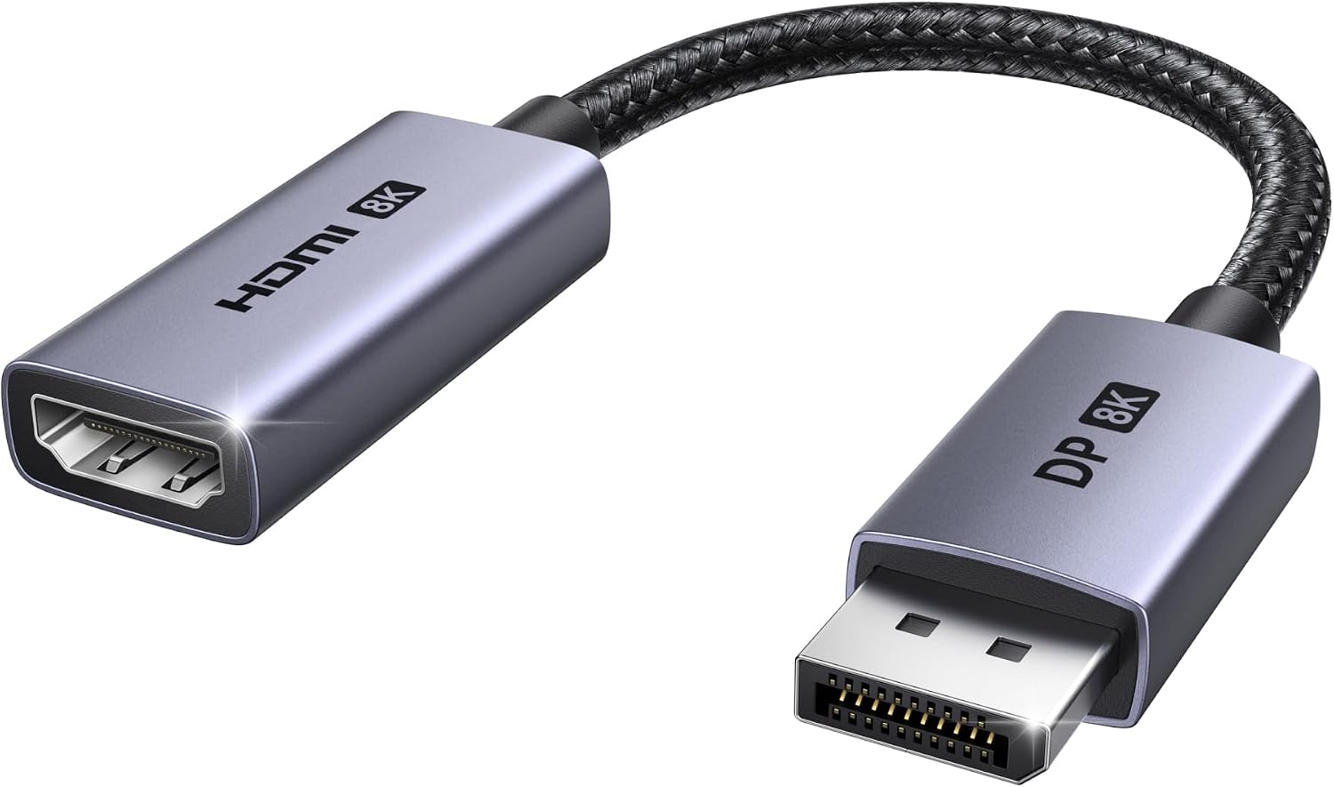 Detalle de UGREEN DisplayPort to HDMI Adapter, 8K@60Hz, aluminium housing and braided cable