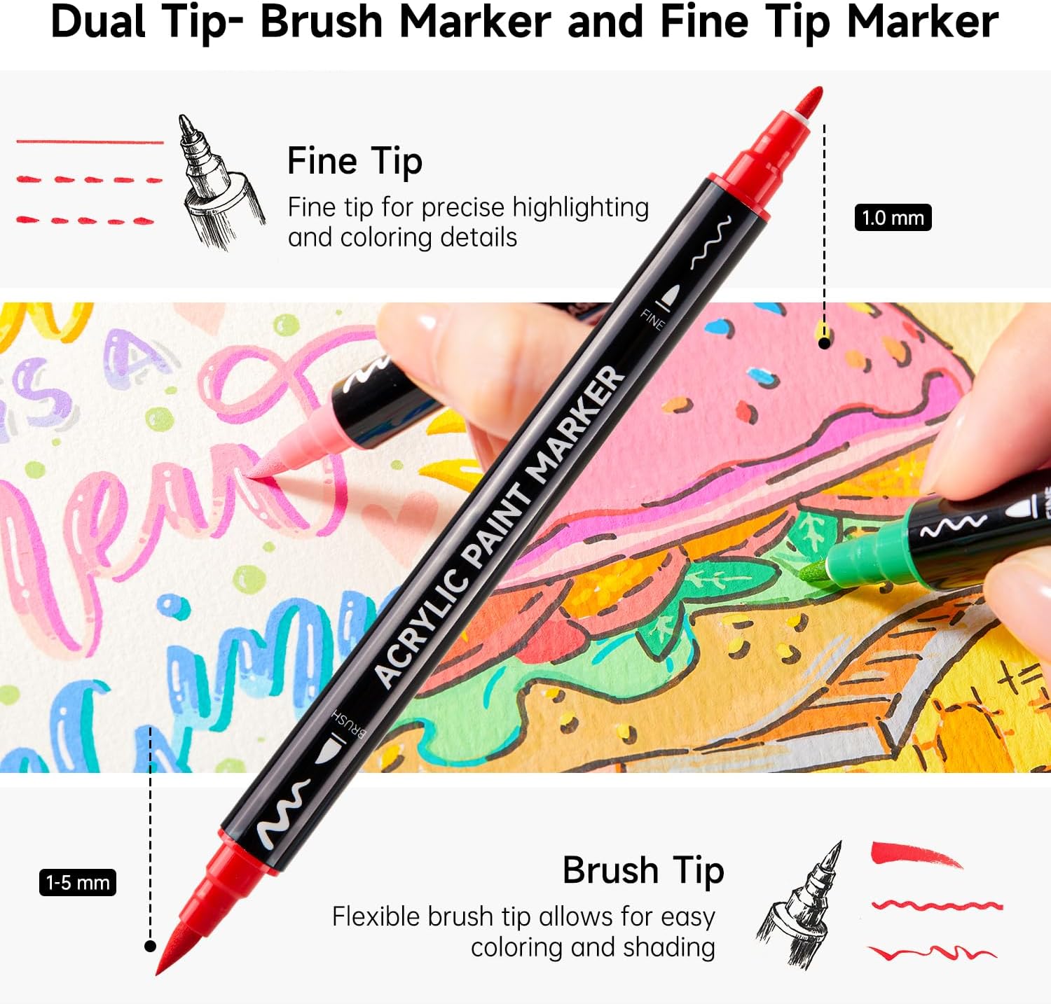 Detalle de Shuttle Art Dual Tip Acrylic Paint Pens 60 Colours