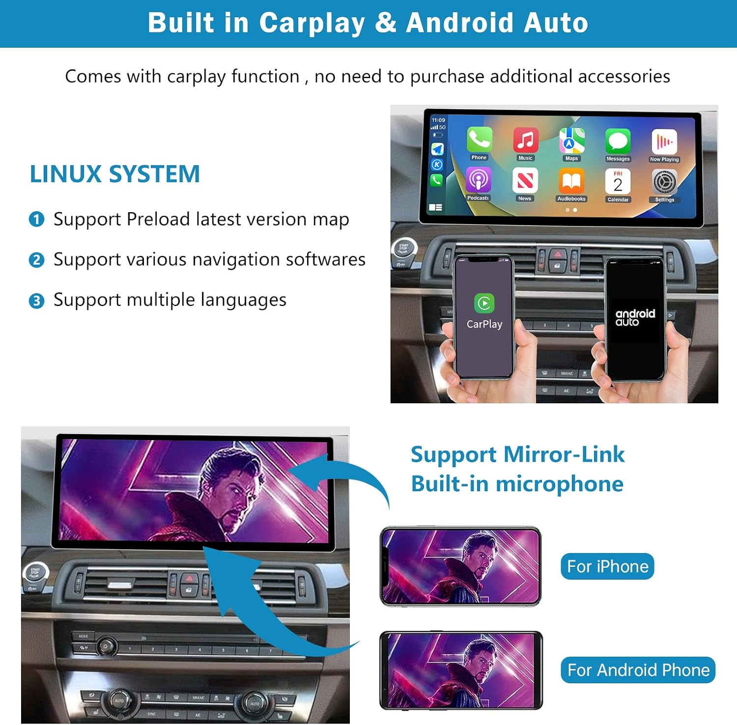 Thumbnail 3 de Ninetom 12.3-inch Touchscreen Car Stereo for 2012–2016 BMW 5 Series (F10/F11) with NBT, CarPlay, Android Auto and DSP