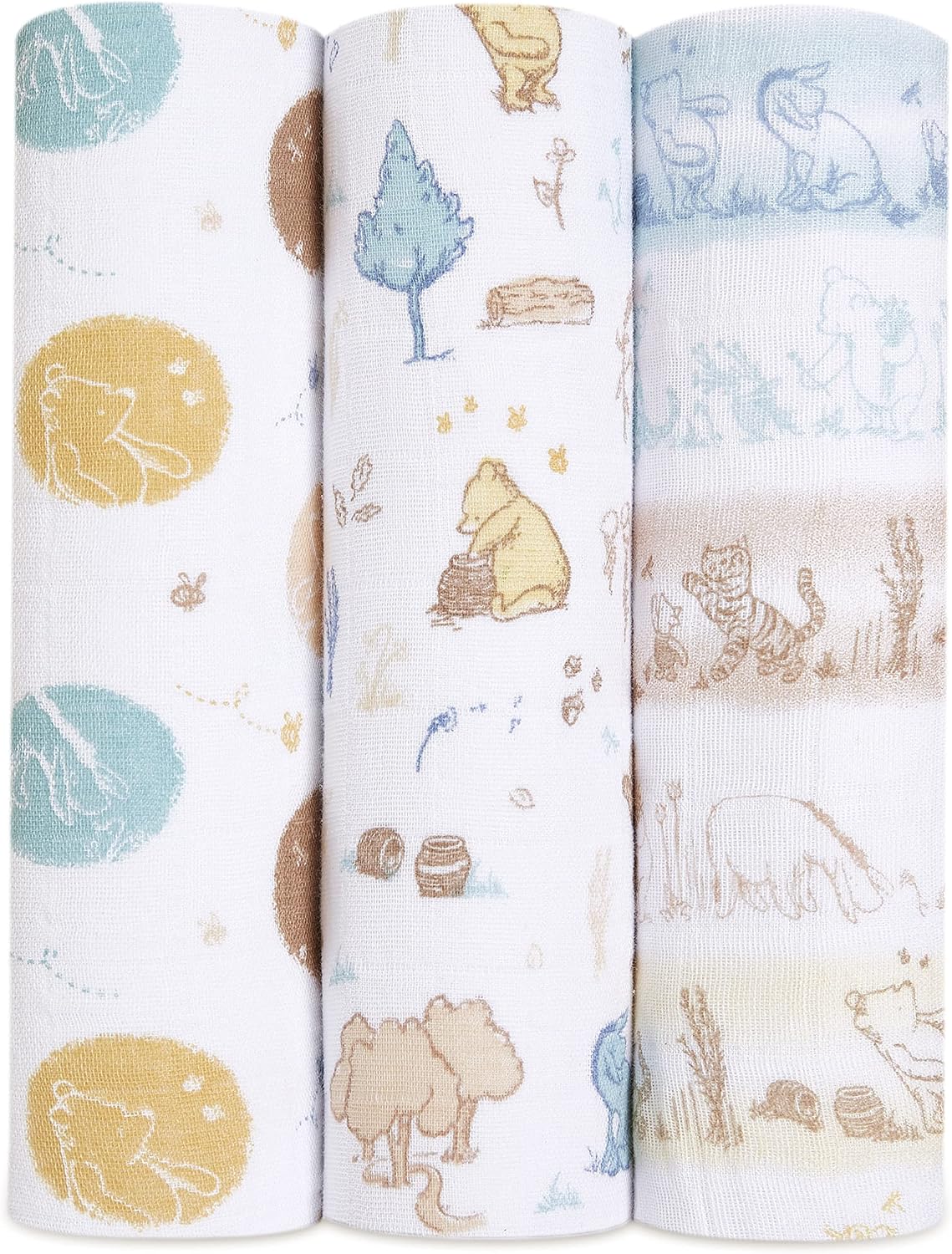 Detalle 2 de aden + anais SWADABDASWC30006DIJ おくるみ3枚セット くまのプーさん柄 モスリンコットン 120×120cm