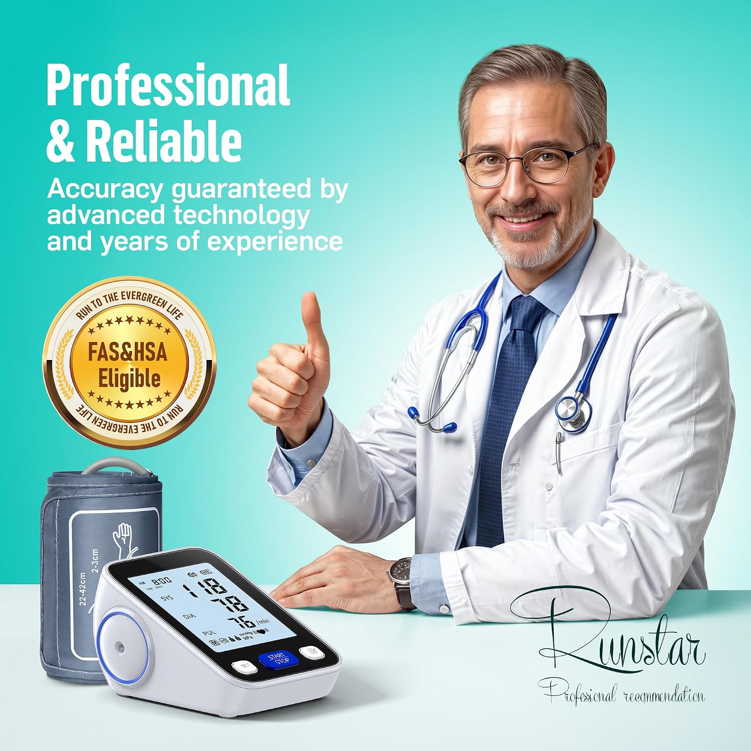Detalle 2 de Runstar BP-205 Upper Arm Blood Pressure Monitor with Wide-Range Cuff and 2-User Memory