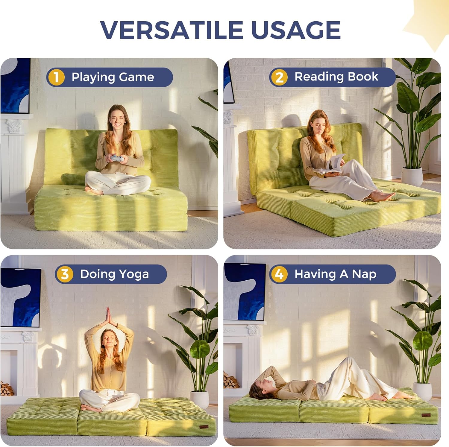 Thumbnail 2 de MAXYOYO Folding Mattress: Comfy Corduroy Tri-Fold 15cm Foam, Double