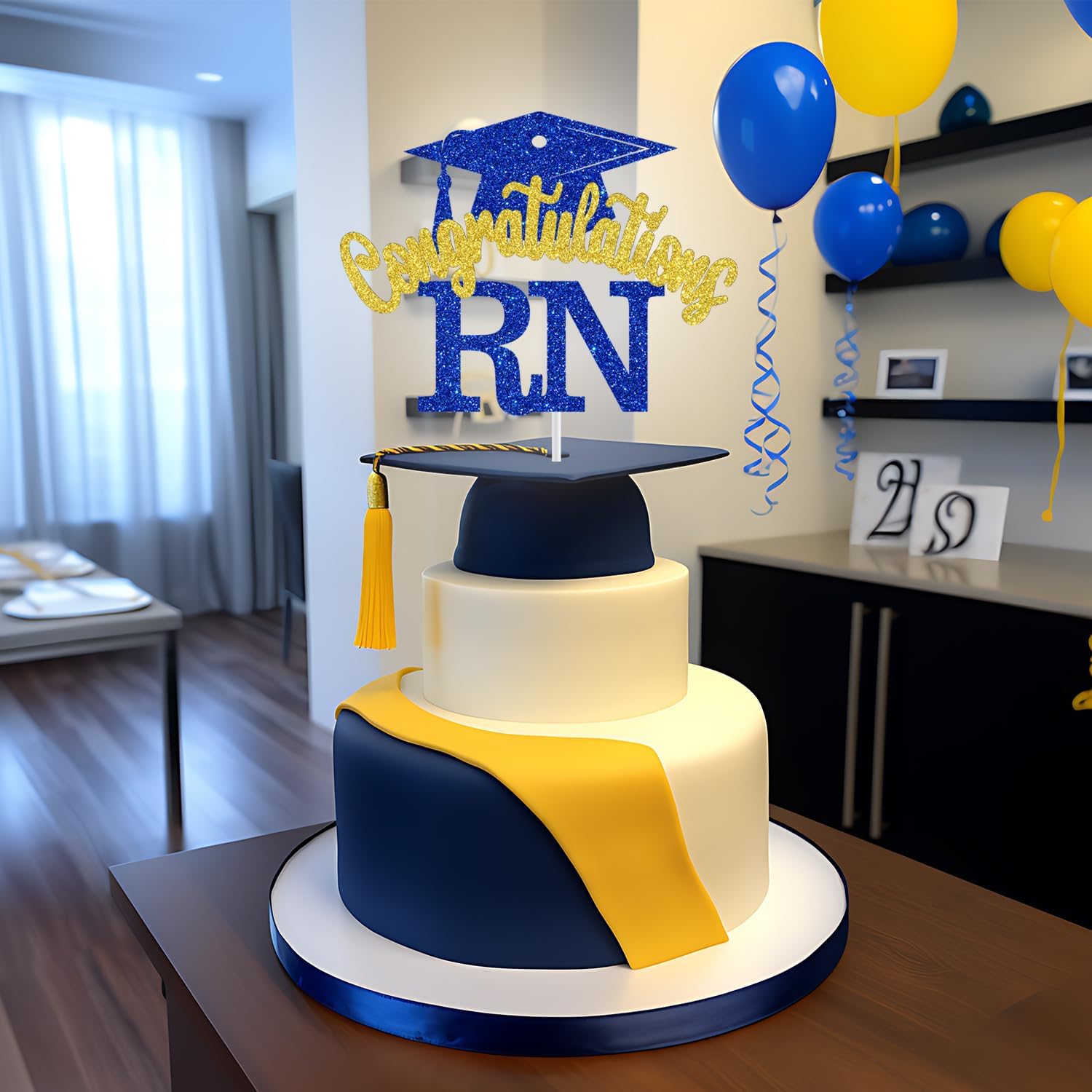 Detalle 2 de RN Cake Topper, Blue and Gold Glitter