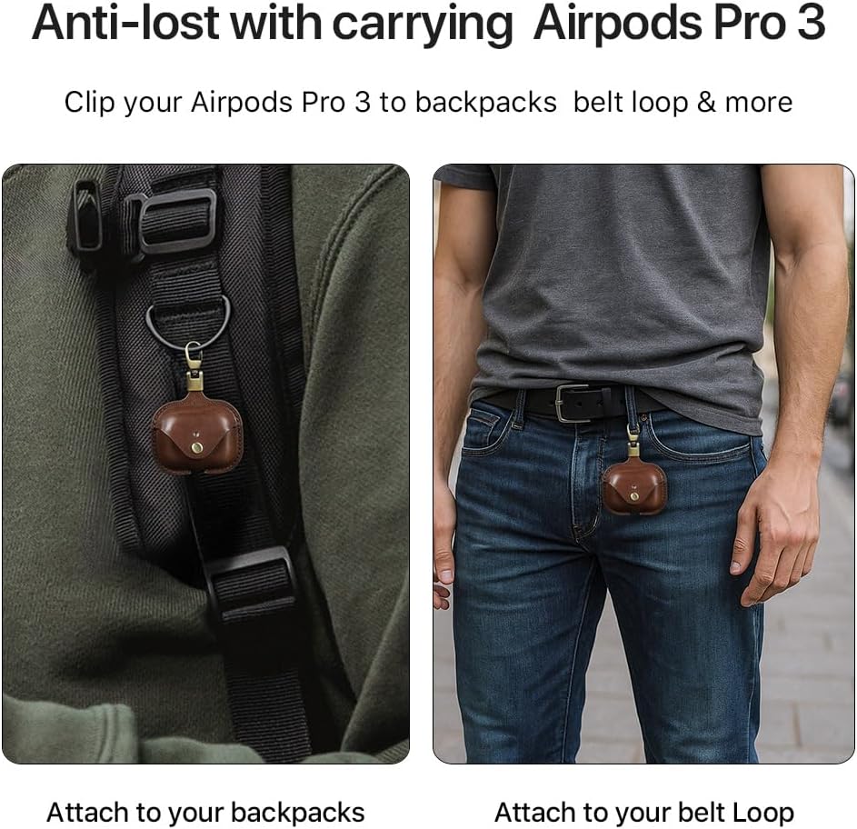 Thumbnail 4 de CONTACT'S FAMILY Leather Case for AirPods Pro 3 (Coffee) with Key Hook