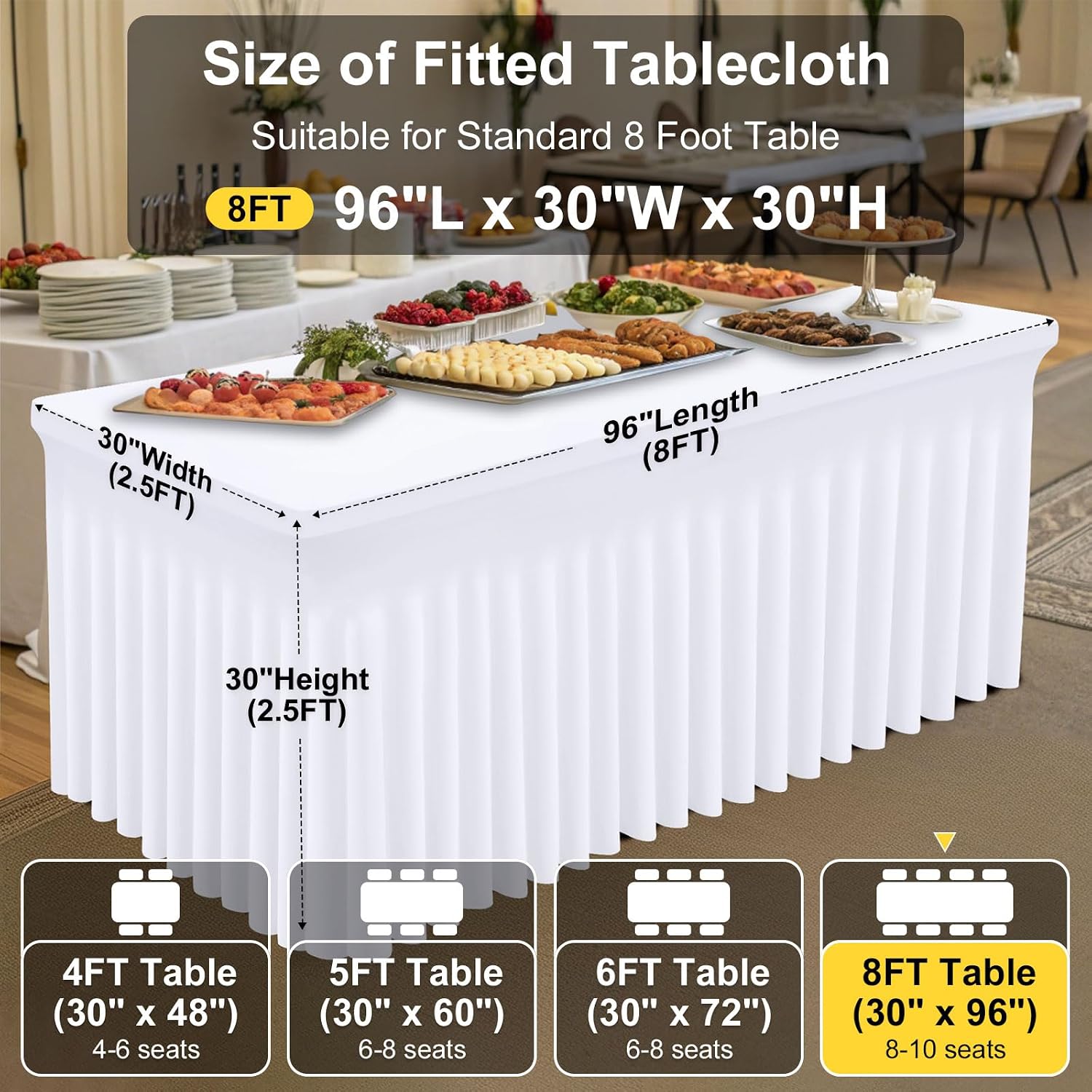 Detalle 2 de Smiry Spandex Tablecloth 96in for 8FT Tables 📋