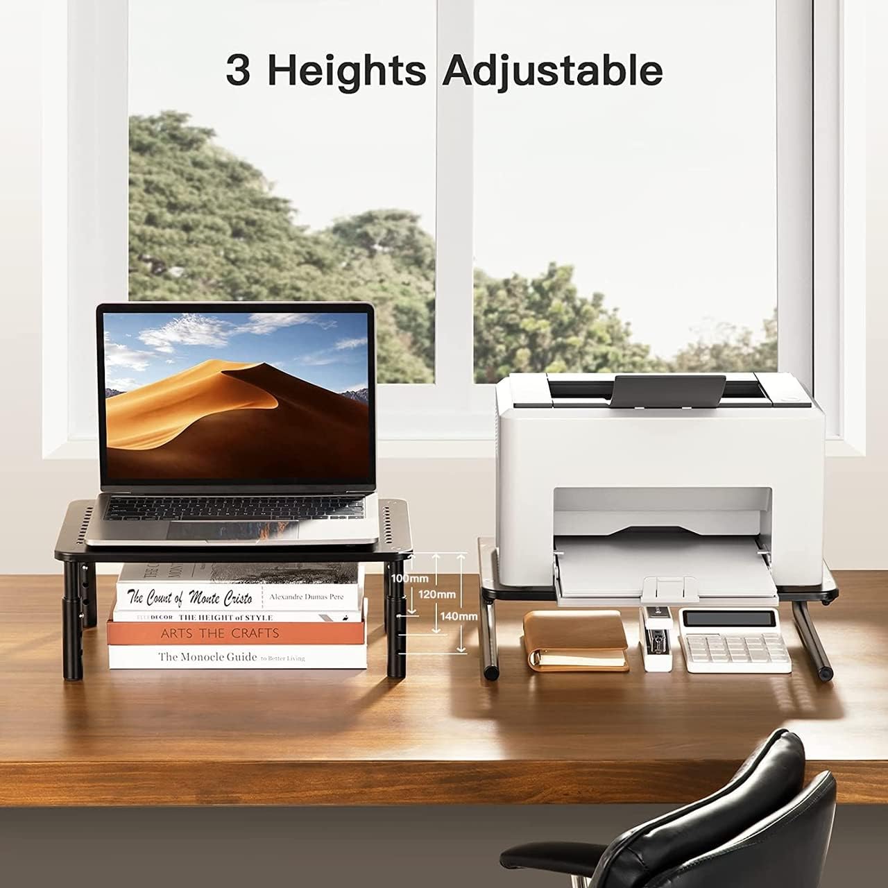 Thumbnail 1 de HUANUO 2-Pack Monitor Stand – 3 height adjustable risers with ventilated platform for ergonomic desk setup