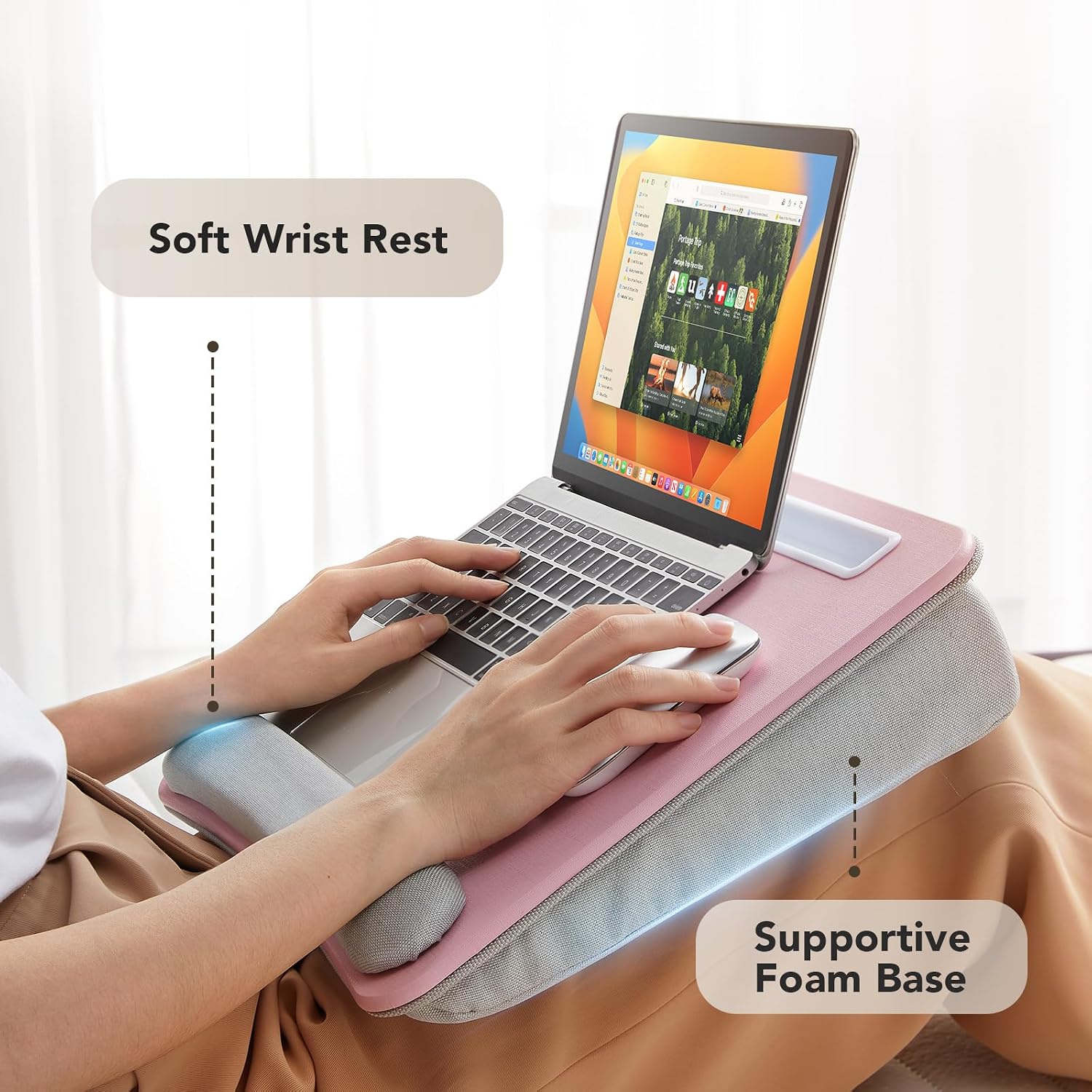 Detalle 2 de HUANUO Laptop Lap Desk with Cushion, Pink, Fits 15.6-Inch Laptops