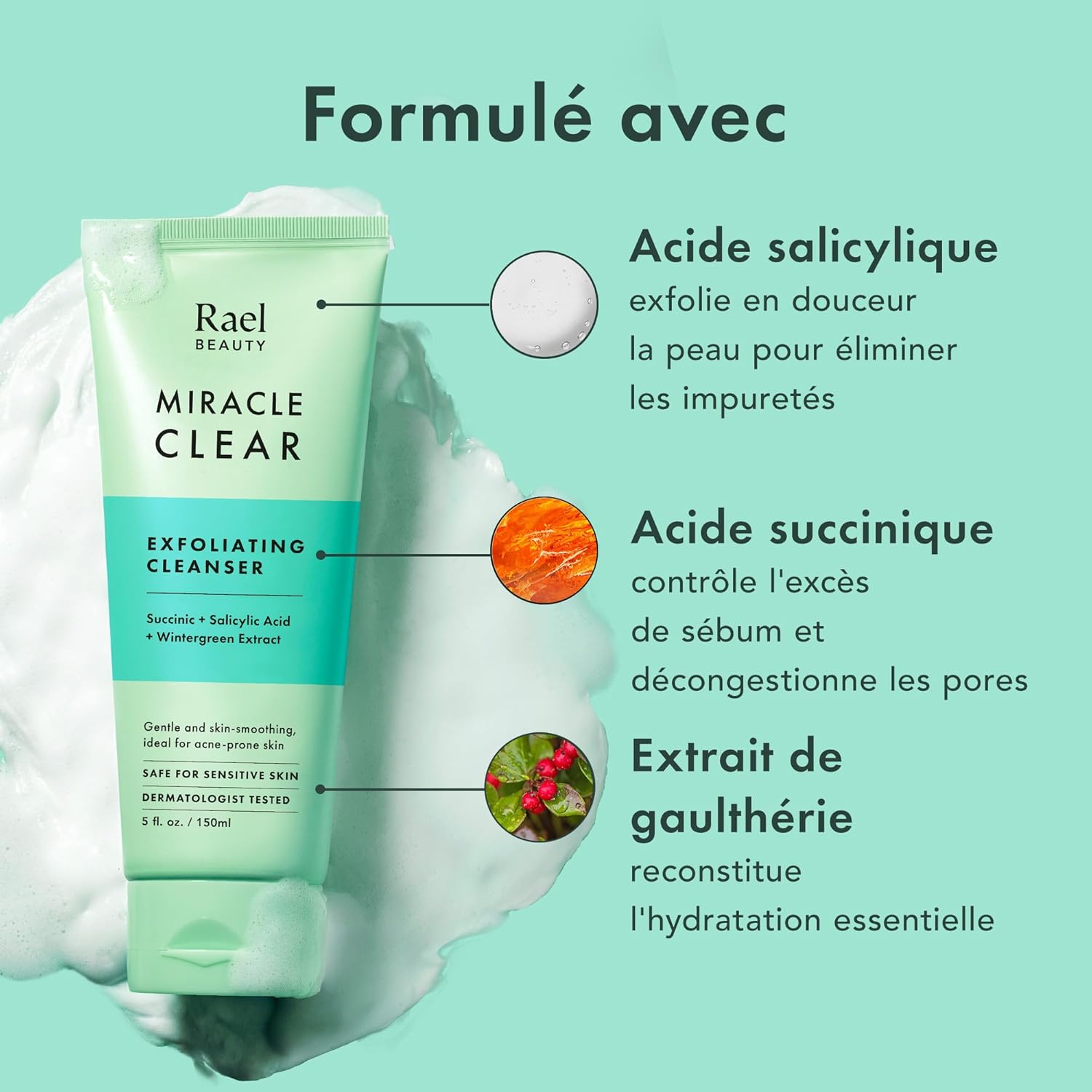 Detalle 2 de Rael Miracle Clear Nettoyant Exfoliant Visage - Nettoyage des Pores et Anti-Imperfections