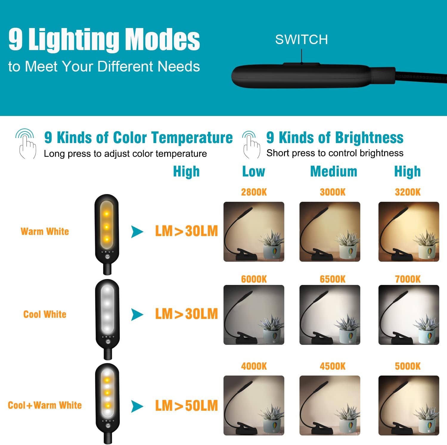 Thumbnail 1 de VAVOFO Rechargeable Reading Light 7 LEDs