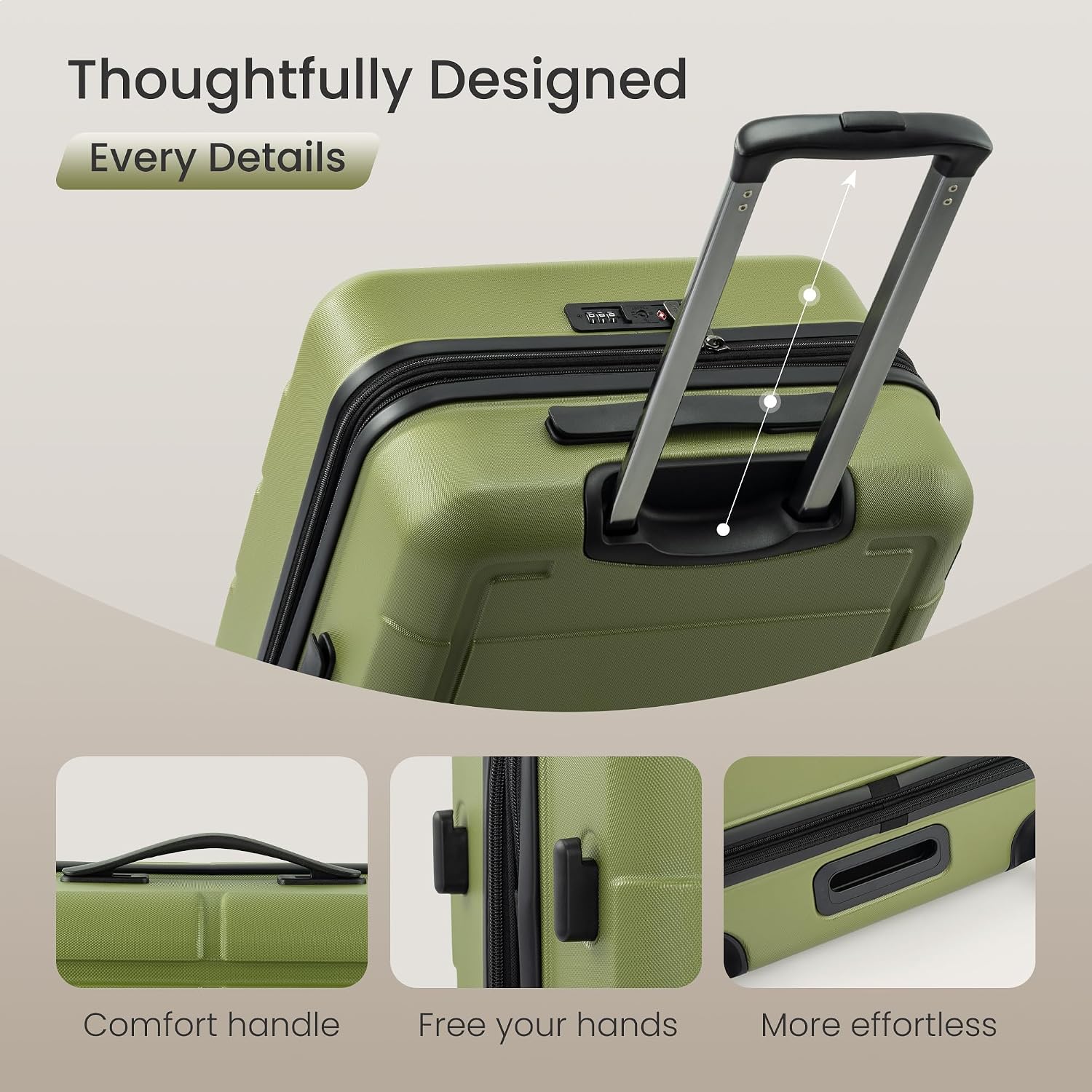 Thumbnail 5 de SHOWKOO Luggage Sets 3pcs 93L Olive Green