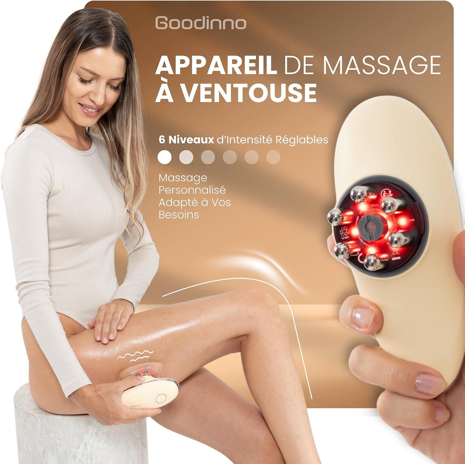 Detalle 2 de Goodinno Appareil de Massage Anti Cellulite à Ventouse Électrique – Palper Rouler Automatique (6 niveaux)