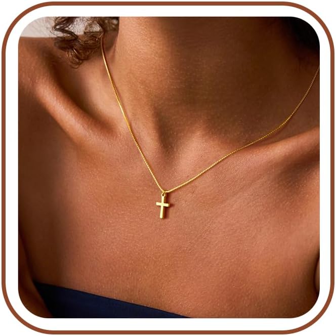 Detalle de TINGN Kreuz Kette Gold Damen 14K
