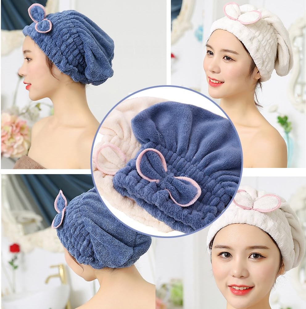 Detalle 2 de Jseng 2-Pack Microfiber Hair Drying Caps (Hair Turban Wrap Towels)