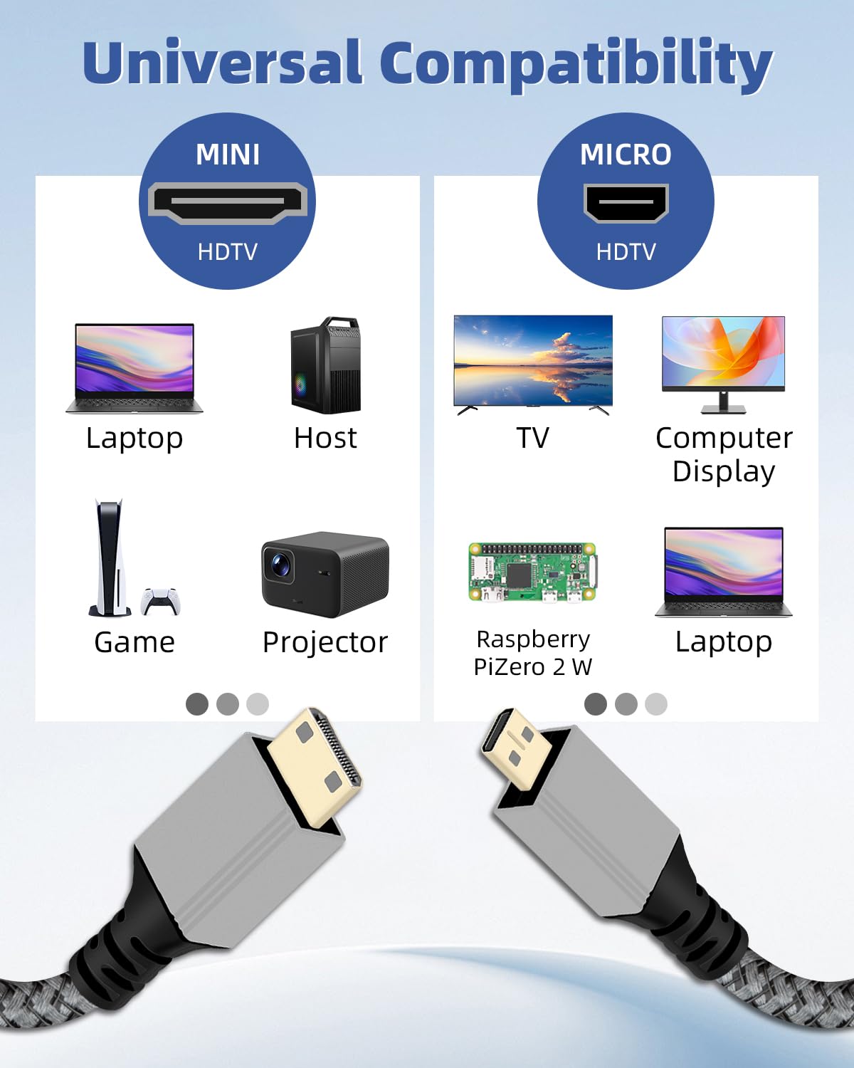 Thumbnail 5 de YANBORONSN Micro-/Mini-hdtv Kabel 4K@60Hz (18 Gbit/s), 1,8 m – Mini-hdtv Stecker auf Micro-hdtv Stecker