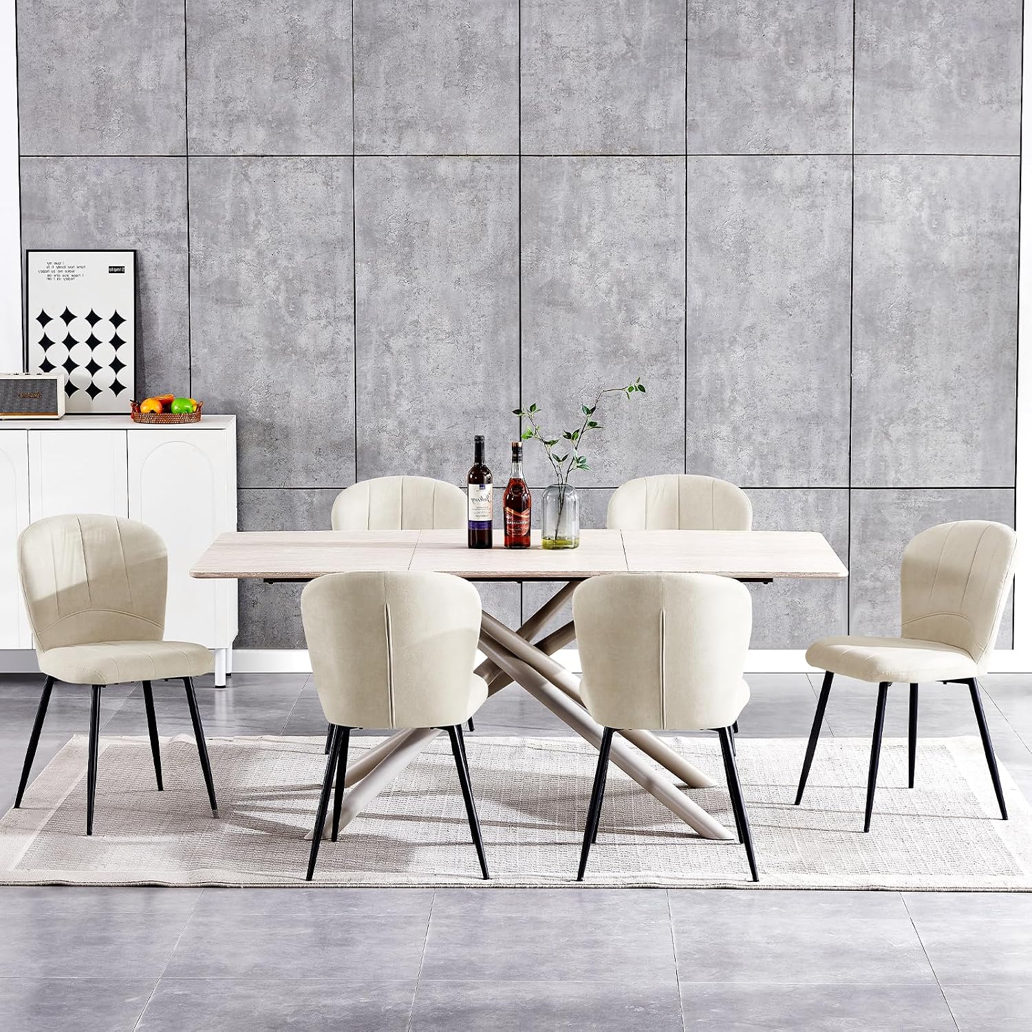 Thumbnail 1 de ANVOFONG Sedia da Pranzo Imbottita in velluto Beige – Set di 6, struttura in ferro robusto